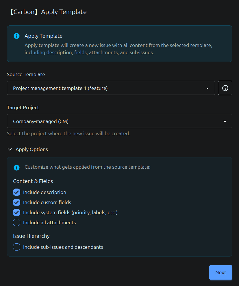 Create a new issue from template