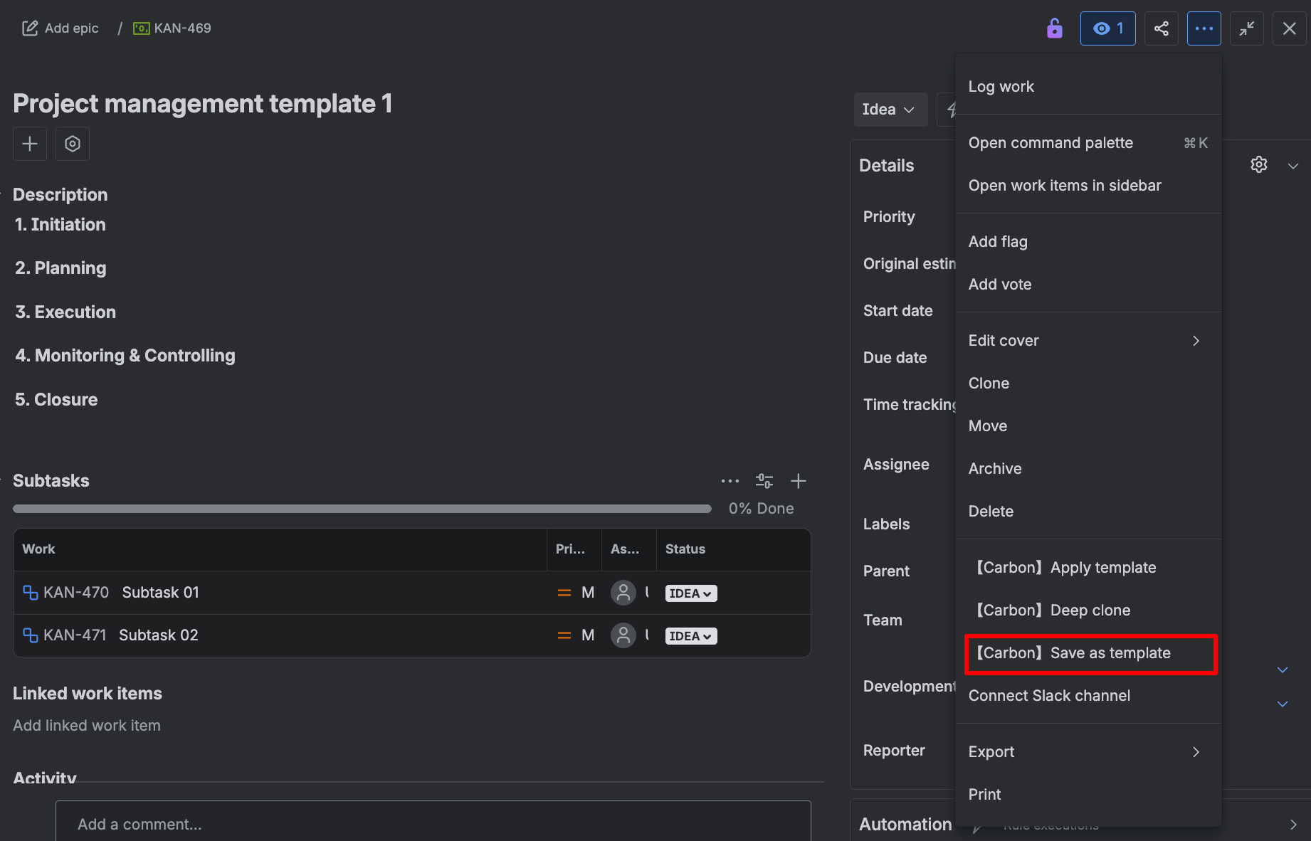Create a new template in Carbon